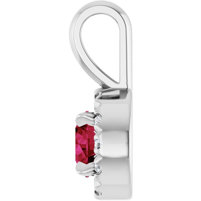 14K Yellow Or White Gold Round 3Mm I1, G-H Polished Natural Ruby And .03 Ctw Natural Diamond French-Set Halo-Style Pendant