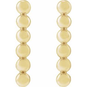14K Yellow Gold 9.5 X 1.5 Mm Pair Friction Backs Polished Beaded Bar Earrings