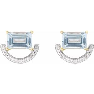 14K Yellow Gold Straight Baguette 6 X 4 Mm Natural Sky Blue Topaz And 3/4 Ctw Natural Diamond Earring With 14Kw Rhodium-Plated Prongs