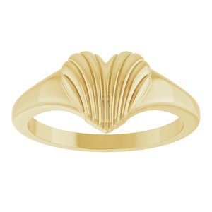 14K Yellow Gold Polished Ribbed Heart Ring Size 7