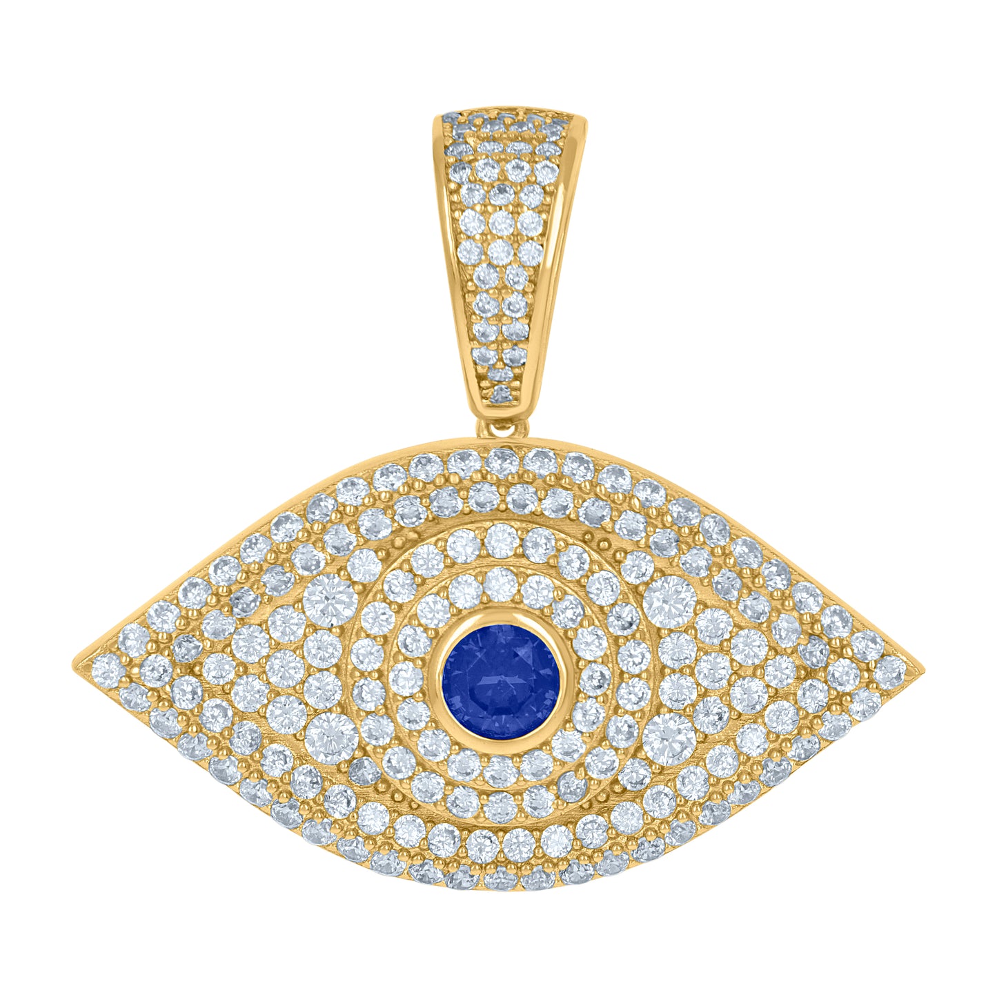 Sterling Silver Unisex Blue Cubic-Zirconia Evil Eye Good Luck Charm Pendant