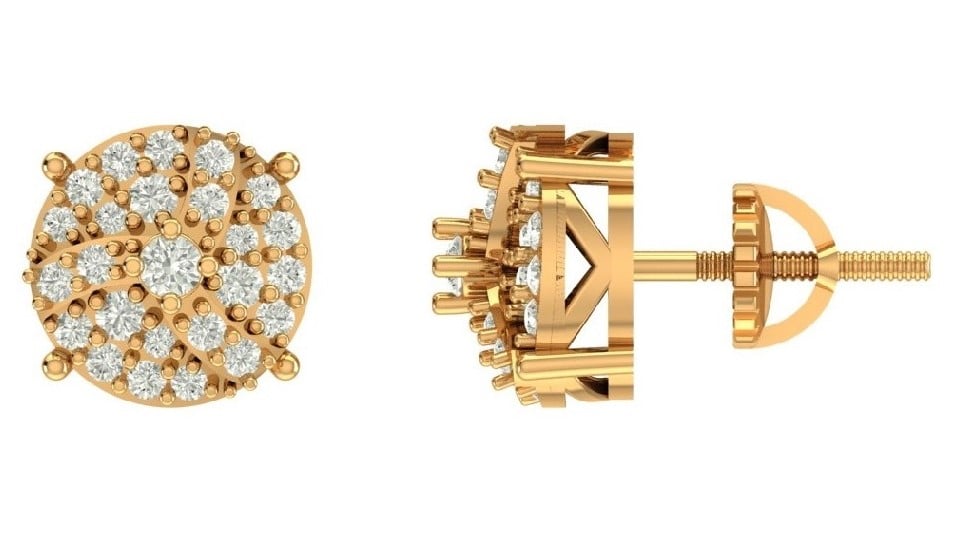 10K Yellow Gold 0.44 -0.46 Cttw Diamond Dark Polish Earring