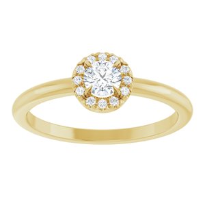14K Yellow Gold Round 4 Mm 1/4 Ctw Natural Diamond French-Set Halo-Style Ring Size 7