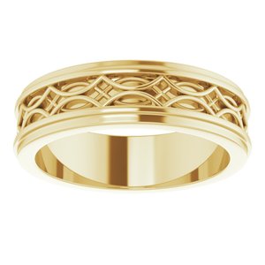 14K Yellow Gold Bead Blast/Polished 9.5 6.4 Mm Polished Patterned Band Size 9.5