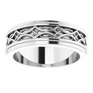 Sterling Silver Bead Blast/Polished 6.4 Mm Polished Patterned Band Size 7