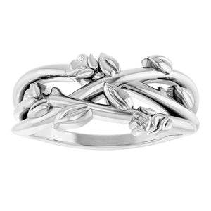 14K White Gold Polished Floral Criss-Cross Ring Size 7
