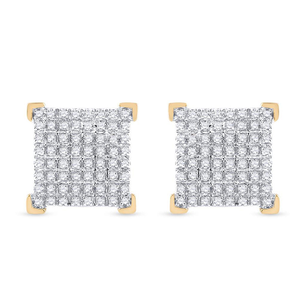 10K Yellow Gold Round Diamond Square Earrings 1/3 Cttw