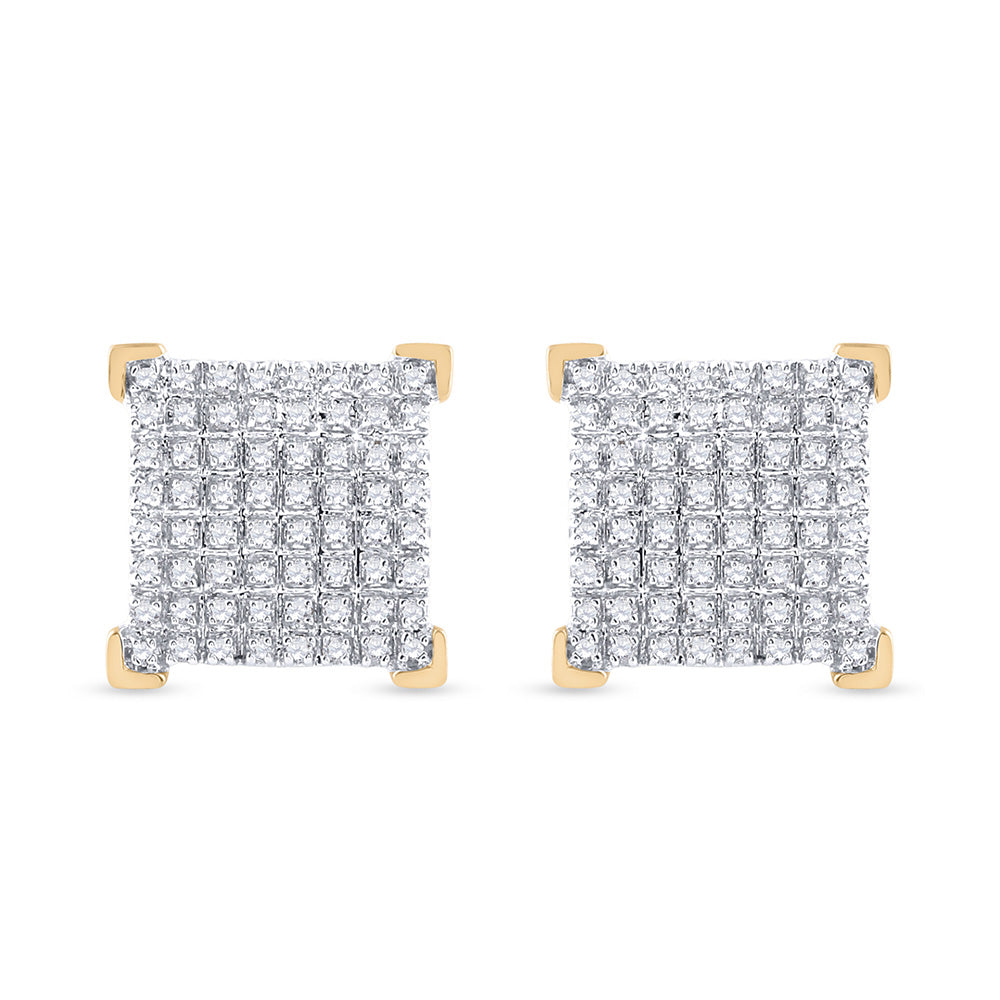 10K Yellow Gold Round Diamond Square Earrings 1/3 Cttw