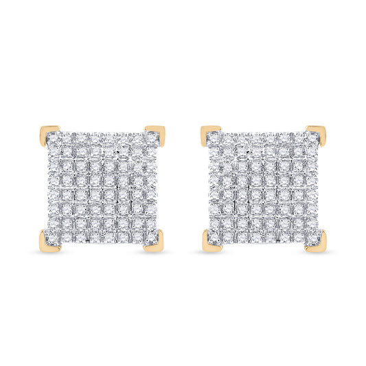 10K Yellow Gold Round Diamond Square Earrings 1/3 Cttw