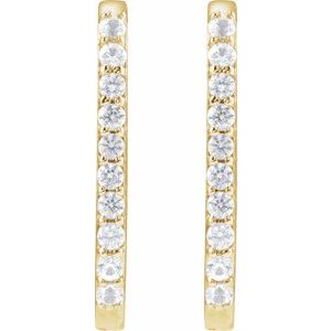 14K Yellow Gold 20 X 13.39 Mm 1.6 Mm Natural White Sapphire Round 1.5 Mm Pair Hinged Polished Natural White Sapphire Hoop Earrings