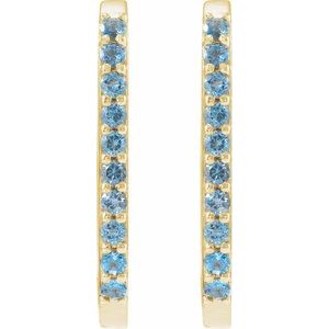 14K Yellow Gold 20 X 13.39 Mm 1.6 Mm Natural London Blue Topaz Round 1.5 Mm Pair Hinged Polished Natural London Blue Topaz Hoop Earrings