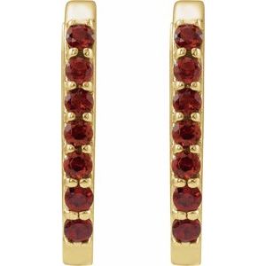14K Yellow Gold 14 X 10.25 Mm 1.6 Mm Natural Mozambique Garnet Round 1.5 Mm Pair Hinged Polished Natural Mozambique Garnet Hoop Earrings