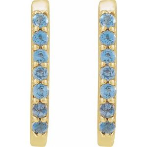14K Yellow Gold 14 X 10.25 Mm 1.6 Mm Natural London Blue Topaz Round 1.5 Mm Pair Hinged Polished Natural London Blue Topaz Hoop Earrings