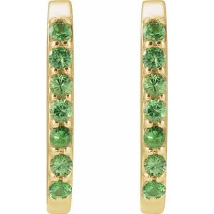 14K Yellow Gold 14 X 10.25 Mm 1.6 Mm Natural Tsavorite Garnet Round 1.5 Mm Pair Hinged Polished Natural Tsavorite Garnet Hoop Earrings