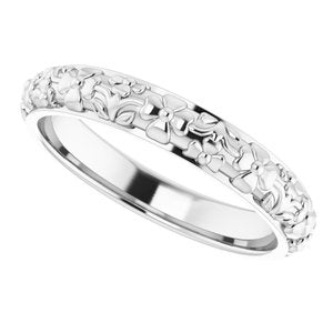 14K White Gold Or Sterling Silver Or Platinum 3.6 mm Floral Half Round Band