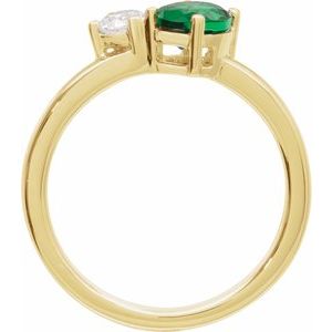 14K Yellow Gold Lab-Grown Emerald Oval 7 X 5 Mm Lab-Grown Diamond Polished Lab-Grown Emerald And 1/4 Ctw Lab-Grown Diamond 2-Stone Ring Size 7