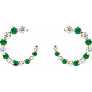 14K Yellow Gold Round 2.1 Mm Natural Tsavorite Garnet And 1/3 Ctw Natural Diamond Hoop Earrings