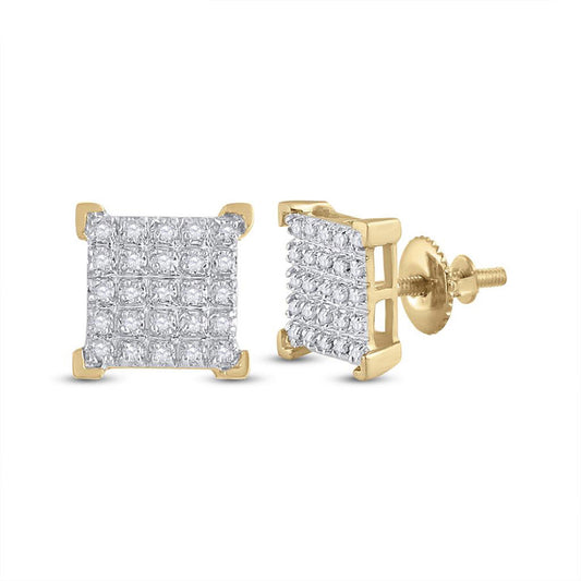10K Yellow Gold Round Diamond Square Earrings 1/6 Cttw