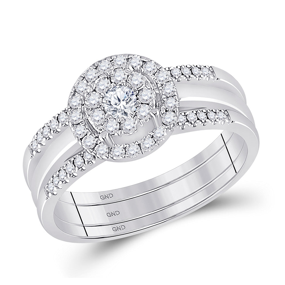 10K White Gold Round Diamond 3-Piece Bridal Wedding Ring Band Set 1/2 Cttw, Womens Size: 5-10