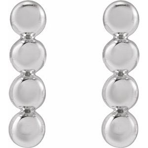 14K White Gold 6 X 1.5 Mm Pair Friction Backs Included Polished Beaded Bar Earrings