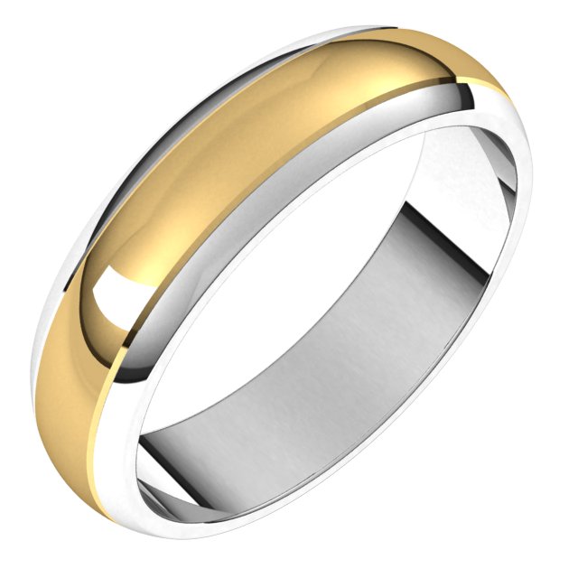 14K Yellow/Rose Or White/Yellow Gold Standard Stepped Beveled-Edge Inlay Half Round Grooves Band