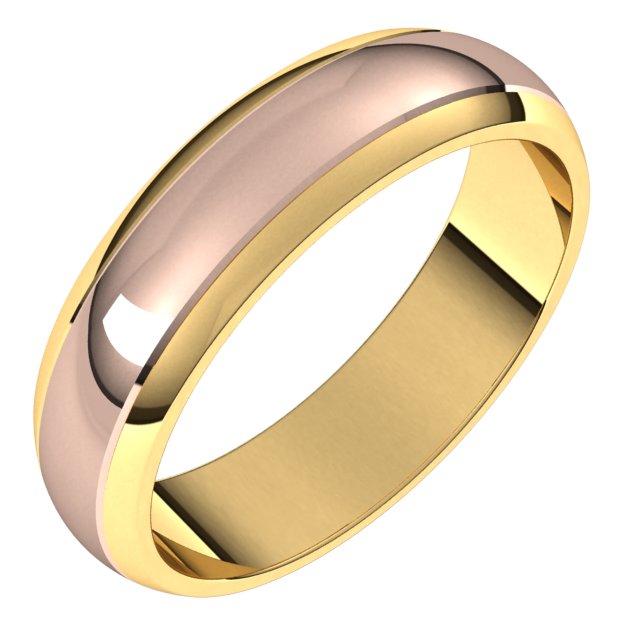 14K Yellow/Rose Or White/Yellow Gold Standard Stepped Beveled-Edge Inlay Half Round Grooves Band