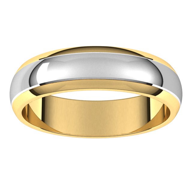 14K Yellow/Rose Or White/Yellow Gold Standard Stepped Beveled-Edge Inlay Half Round Grooves Band