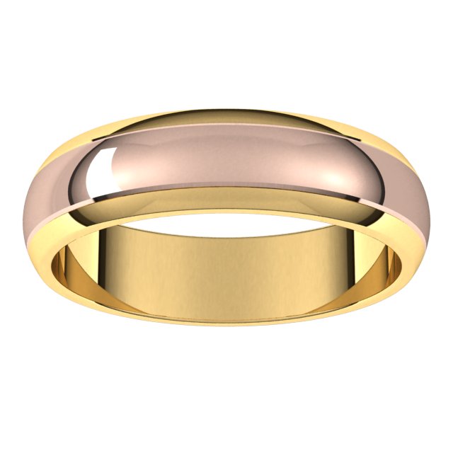 14K Yellow/Rose Or White/Yellow Gold Standard Stepped Beveled-Edge Inlay Half Round Grooves Band