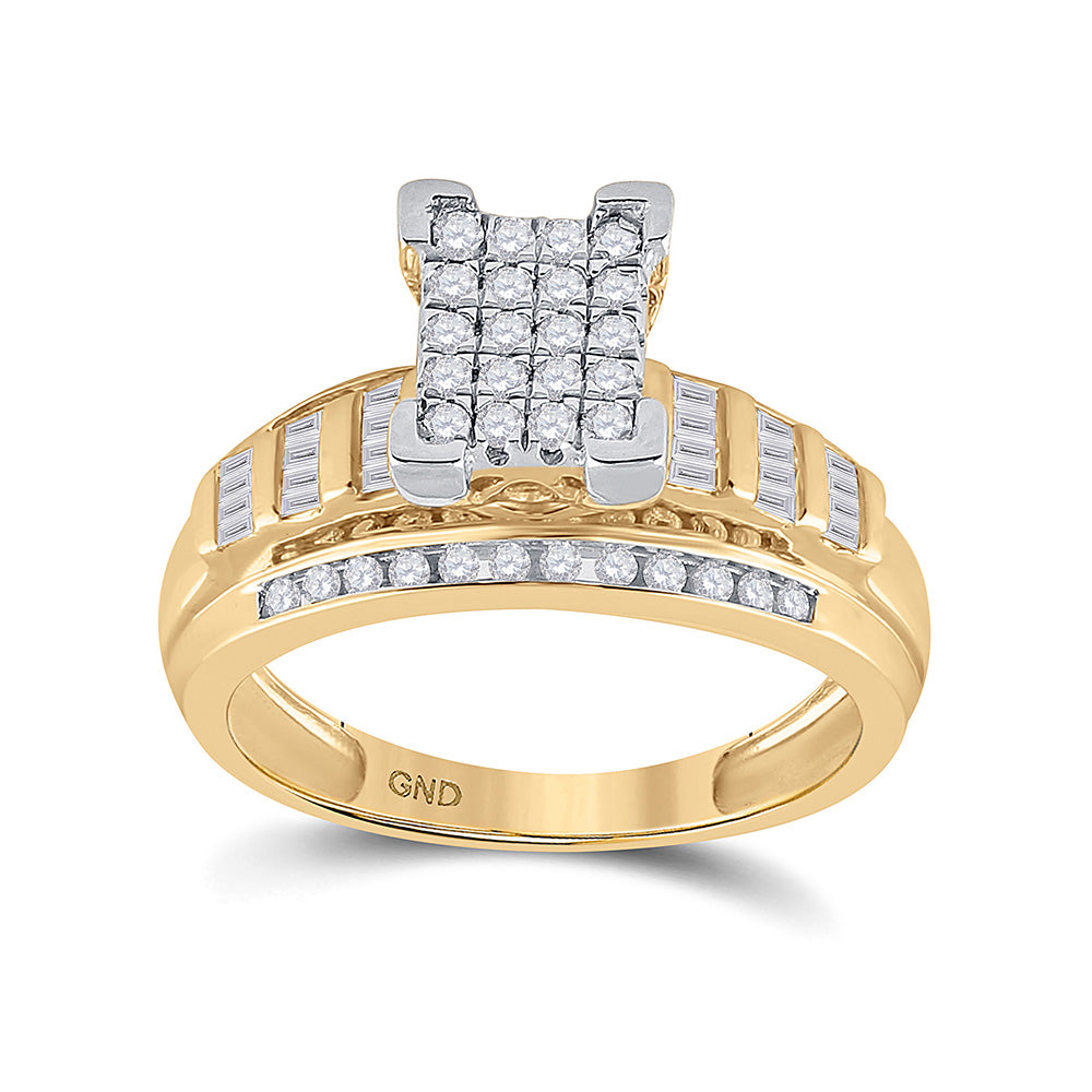 10K Yellow Gold Round Diamond Cluster Bridal Wedding Engagement Ring 1/2 Cttw, Womens Size: 5-10