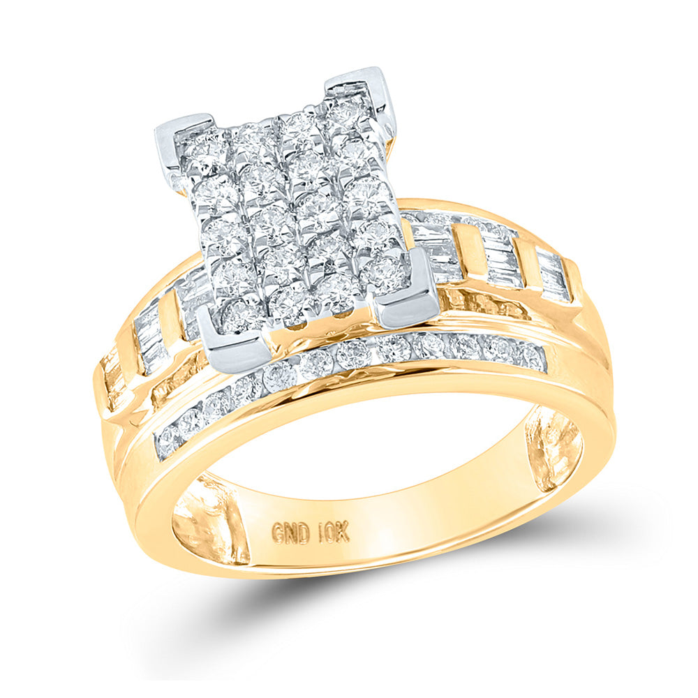 10K Yellow Or White Gold Round Diamond Cinderella Cluster Bridal Wedding Engagement Ring 1 Cttw, Womens Size: 5-10