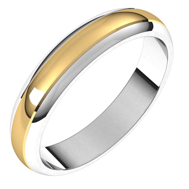 14K Yellow/Rose Or White/Yellow Gold Standard Stepped Beveled-Edge Inlay Half Round Grooves Band