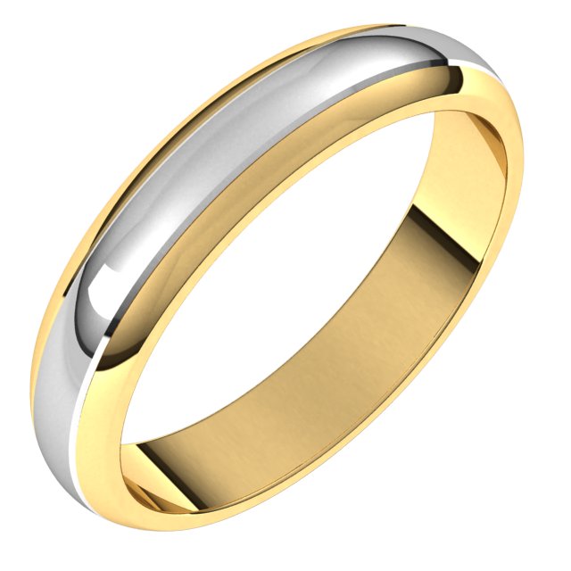 14K Yellow/Rose Or White/Yellow Gold Standard Stepped Beveled-Edge Inlay Half Round Grooves Band