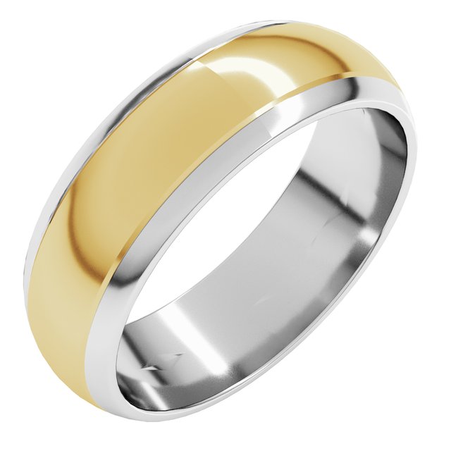 14K Yellow/Rose Or White/Yellow Gold Standard Stepped Beveled-Edge Inlay Half Round Grooves Band