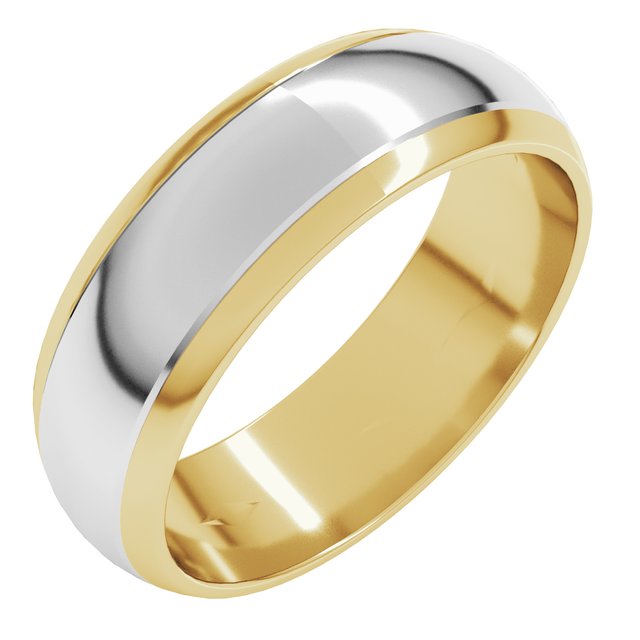 14K Yellow/Rose Or White/Yellow Gold Standard Stepped Beveled-Edge Inlay Half Round Grooves Band