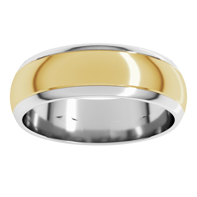 14K Yellow/Rose Or White/Yellow Gold Standard Stepped Beveled-Edge Inlay Half Round Grooves Band