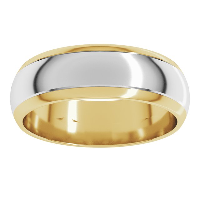 14K Yellow/Rose Or White/Yellow Gold Standard Stepped Beveled-Edge Inlay Half Round Grooves Band