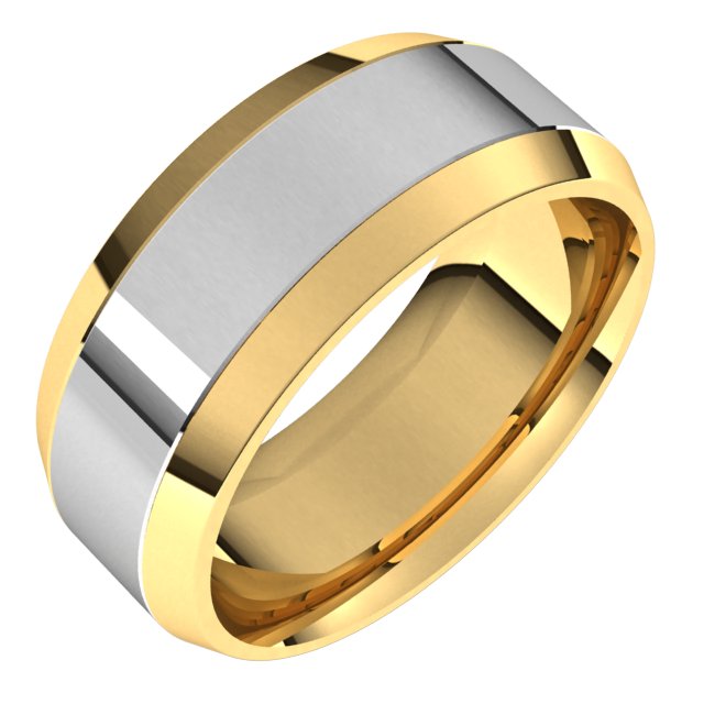 14K Yellow/White Or White/Yellow Gold Stepped Beveled-Edge Inlay Comfort-Fit Flat Band