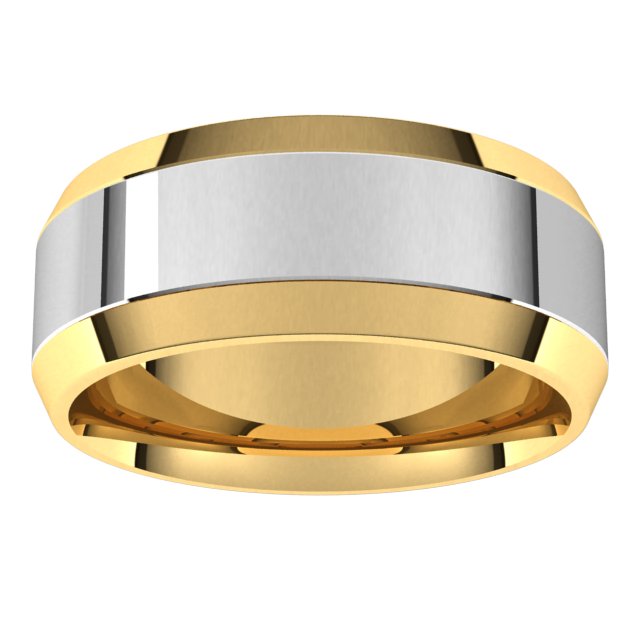 14K Yellow/White Or White/Yellow Gold Stepped Beveled-Edge Inlay Comfort-Fit Flat Band