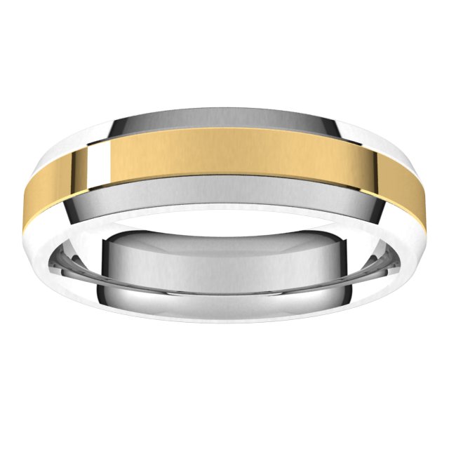 14K Yellow/White Or White/Yellow Gold Stepped Beveled-Edge Inlay Comfort-Fit Flat Band