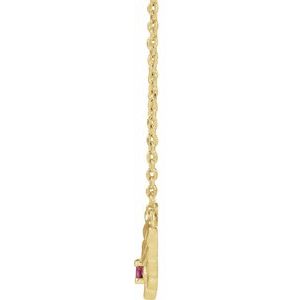 14K Yellow Gold Round 2 Mm Natural Pink Tourmaline Floral Necklace, Length: 18 In