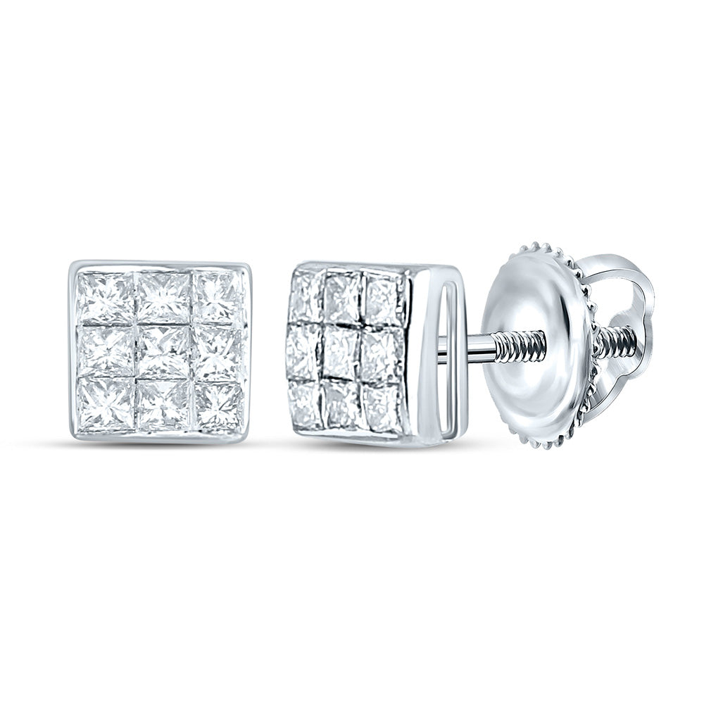 14K White Gold Womens Princess Diamond Square Earrings 1/4 Cttw, Length: 0.16 In, Width: 0.16 In