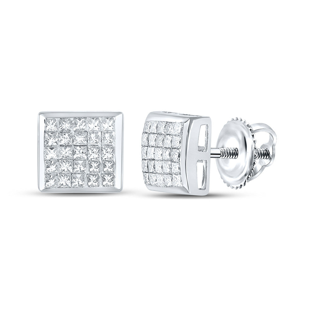 14K White Gold Womens Princess Diamond Square Earrings 5/8 Cttw, Length: 0.28 In, Width: 0.28 In