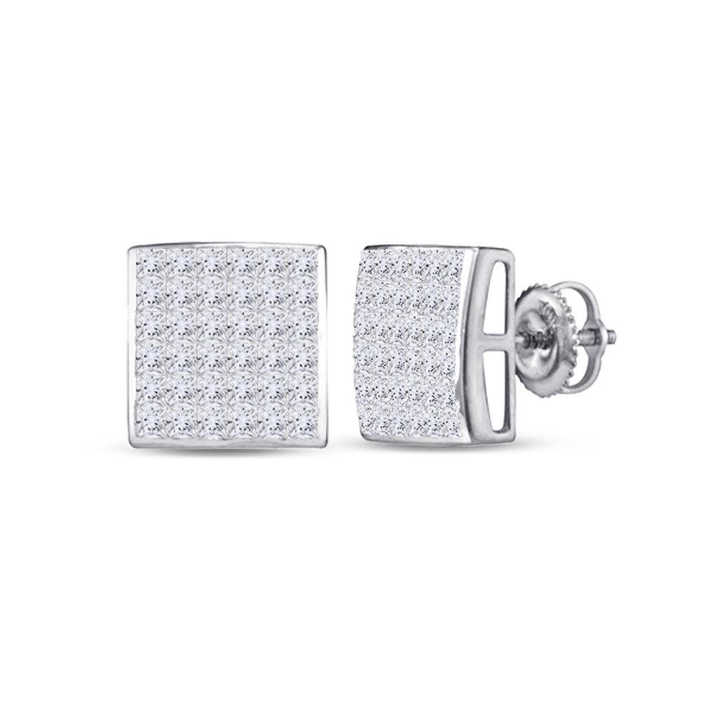 14K White Gold Womens Princess Diamond Square Earrings 1 Cttw, Length: 0.33 In, Width: 0.33 In