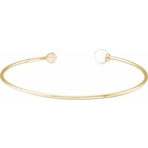 14K Yellow Gold Pearl 6Mm G-H I1 Cultured Freshwater Pearl And Natural Diamond Cuff Bracelet, Length: 7 In