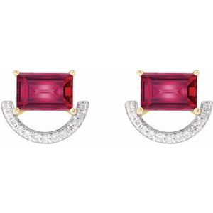 14K Yellow Gold Straight Baguette 6 X 4 Mm Imitation Ruby And 3/4 Ctw Natural Diamond Earring With 14Kw Rhodium-Plated Prongs