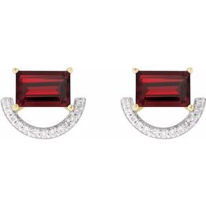 14K Yellow Gold Straight Baguette 6 X 4 Mm Natural Mozambique Garnet And 3/4 Ctw Natural Diamond Earring With 14Kw Rhodium-Plated Prongs