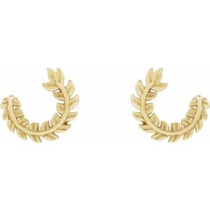 14K Yellow Gold 12.9 X 11.9 Mm Pair Friction Backs Included Polished Floral Hoop Earrings