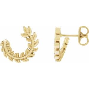 14K Yellow Gold 12.9 X 11.9 Mm Pair Friction Backs Included Polished Floral Hoop Earrings