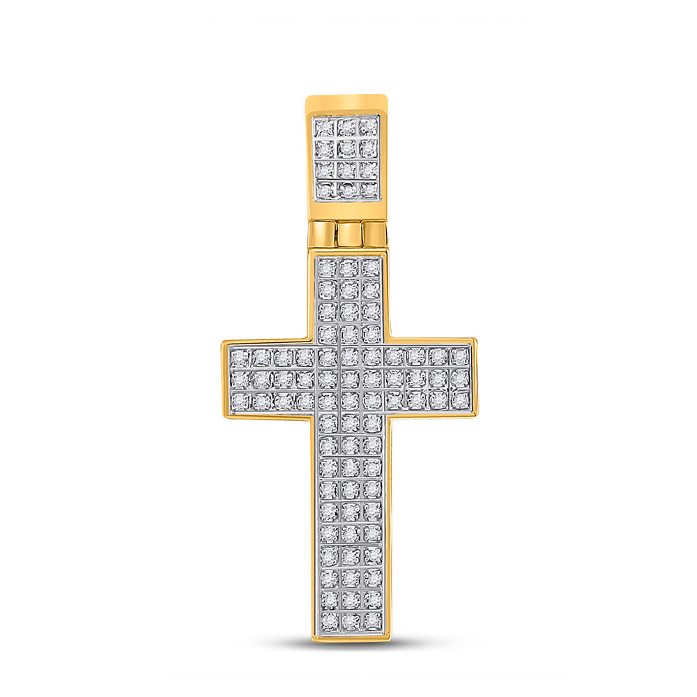 10K Yellow Gold Mens Round Diamond Cross Charm Pendant 1/4 Cttw, Length: 1.48 In, Width: 0.72 In