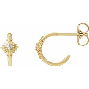 14K Yellow Gold Pair Round Shape 1.5Mm I1, Gh .03 Ctw Natural Diamond Star Hoop Earrings, Length: 10 Mm, Thickness: 5.74 Mm
